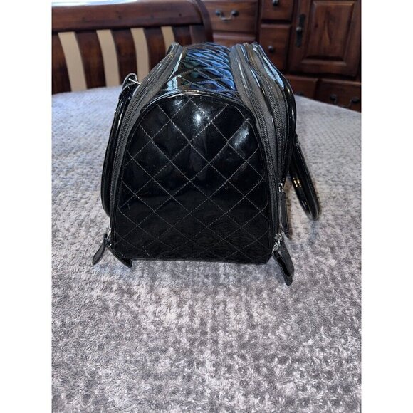 CABOODLES Black Patent Leather Carry On Makeup Bag Top Handles - Picture 10 of 16